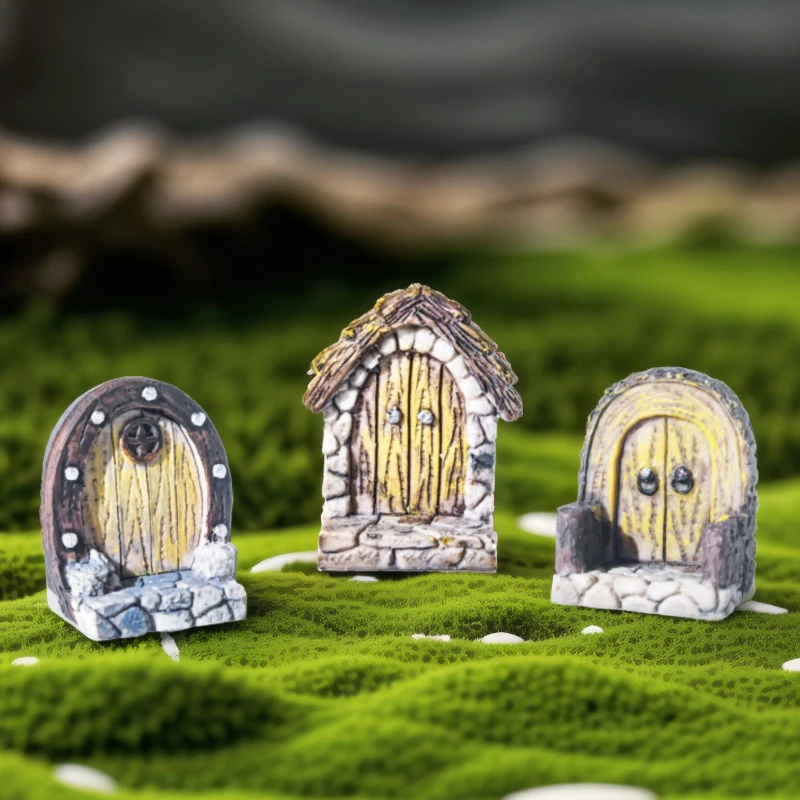 3Pcs/set Small Wood Door Picture Frame Accessories Rustic Resin Crafts Mini Landscape Naments Home Decor Tree Stump Decorations
