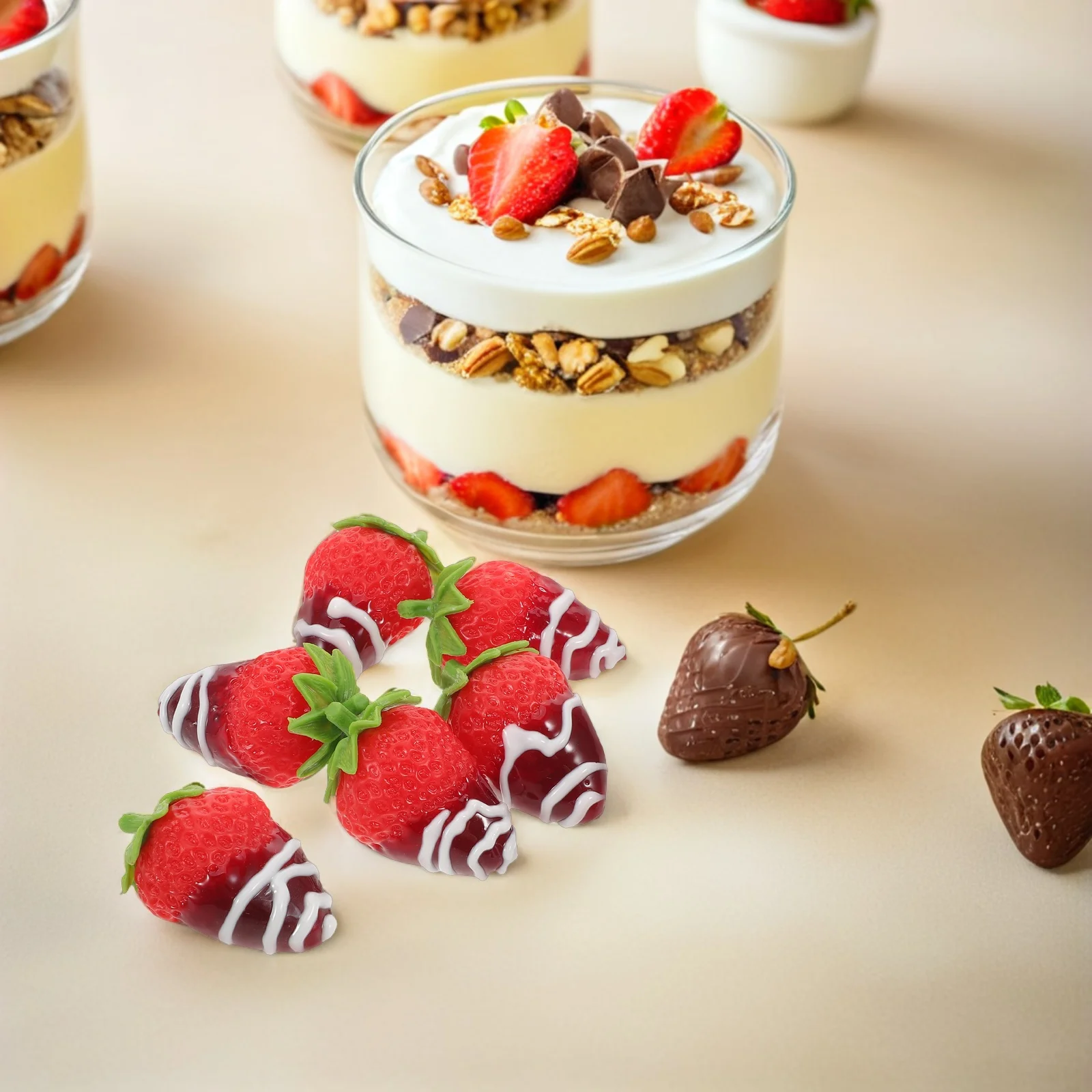 

6Pcs Faderesistant Artificial Strawberries for Restaurant Decor and Strawberry Shaped Desktop Ornaments Fake Frruit