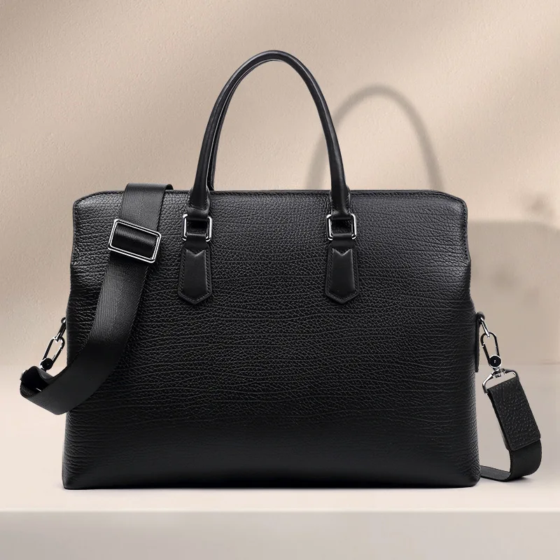 Simple Briefcase Genuine Leather Business Commuter Handbag Fashion Trendy Men's Luxury Leather Briefcases Men Bag Brief Case