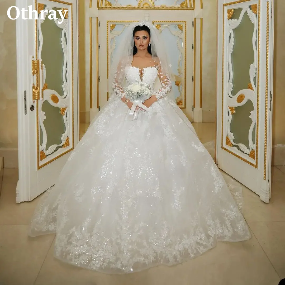 Othray-Robe de Mariée de Luxe en Dentelle Pailletée, à Manches sulf, pour Patients, Quelle que soit la Tension Icide, Col Rond, Style Dubaï