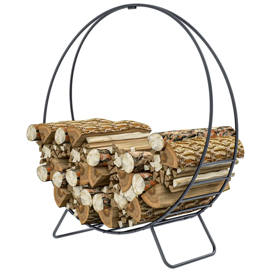 

40" Firewood Rack with Waterproof Cover Heavy Duty Wood Storage Holder Log Rack for Indoor Outdoor Black