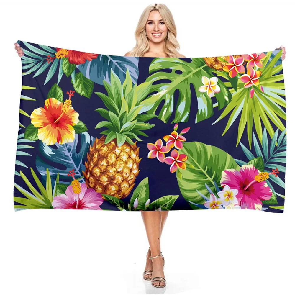 Cetakan Digital Nanas Daun Palem Bunga Beach Towel Microfiber Quick Dry Home Decor Picnic Yoga Gym Mat Travel Camping Women