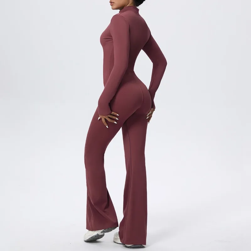 

Yoga Zipper Jumpsuit Fitness Workout One-piece Pilates Gym Women's Long Sleeved Loose Pants Hip Lifting Slimming Bodysuit