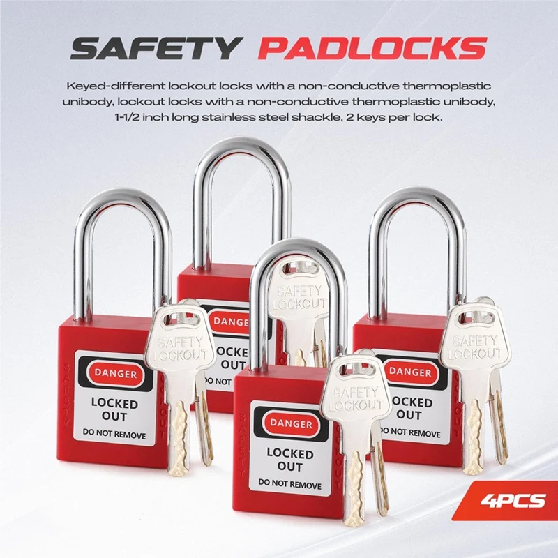 Electrical Lockout Tagout Kit, Hasps Set, Clamp On And Universal Multipole Circuit Breaker Lockouts, Lotolockout Tags