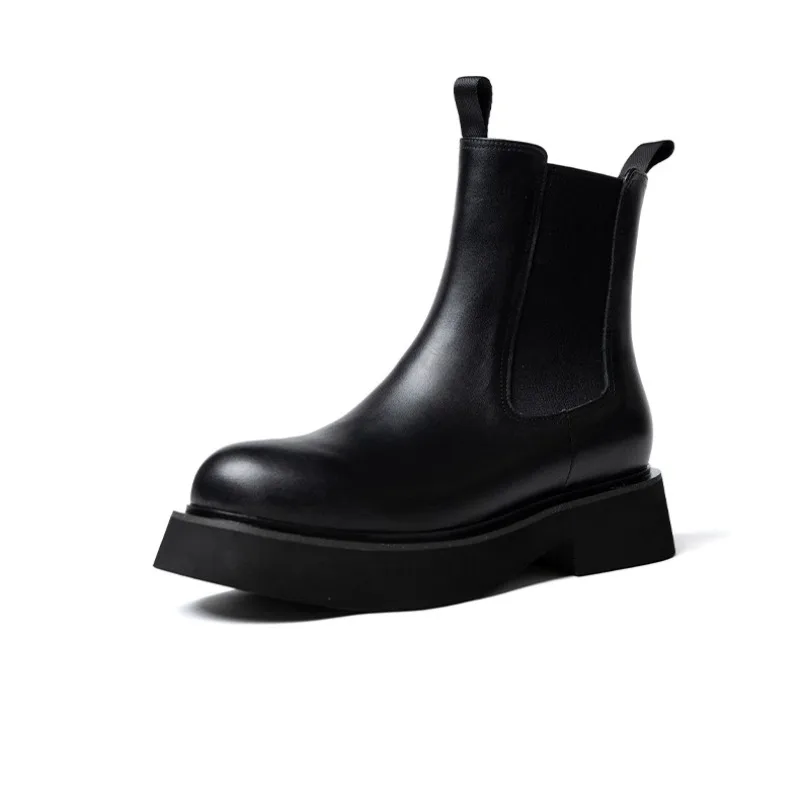 

Лаконичные повседневные ботинки челси из натуральной кожи в британском стиле, мужская обувь, модные дышащие мужские ботильоны на платформе для офиса