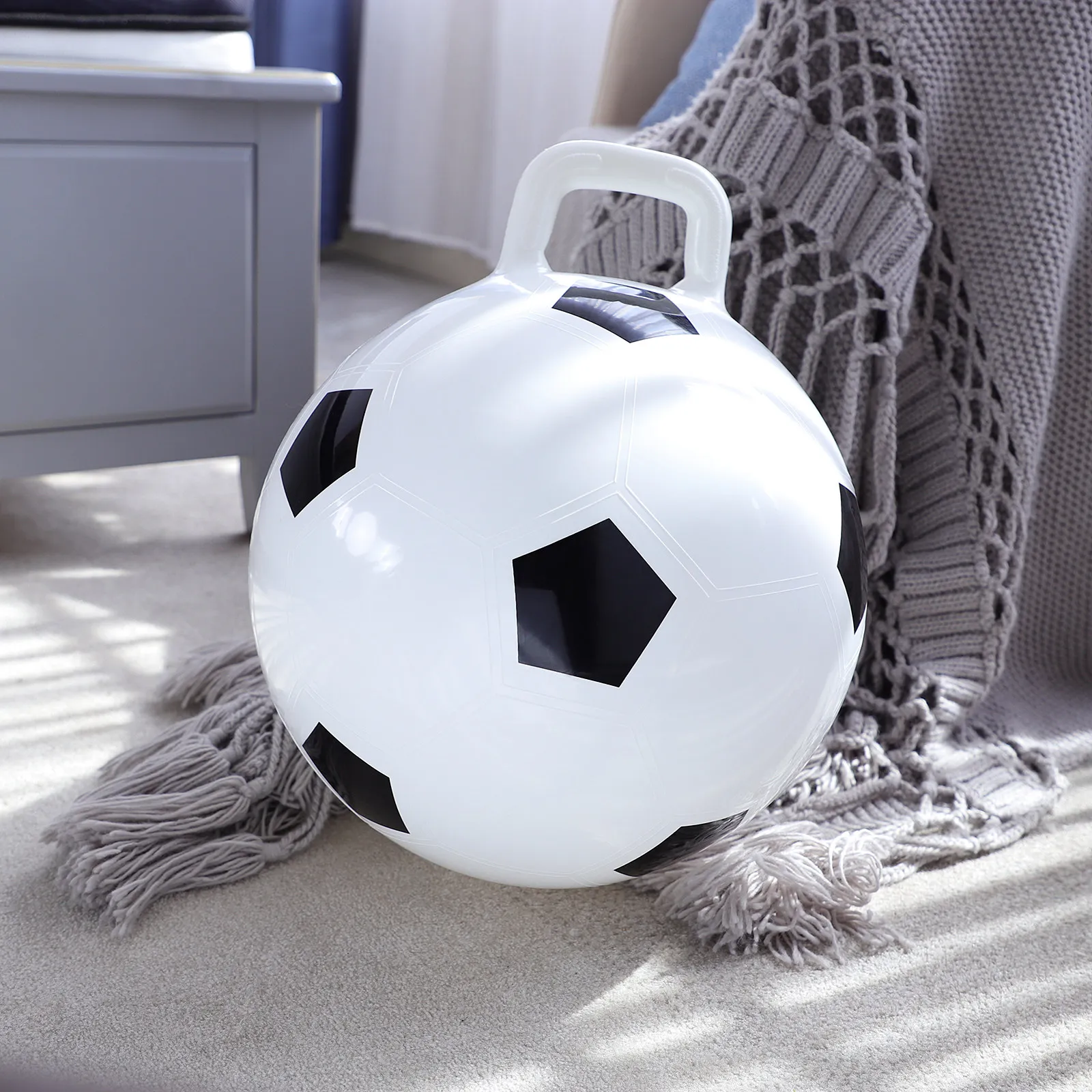 

45Cm Inflatable Hopping Ball for Children Ages 3-6 Soccer Style Bounce Ball with Grip Handle Enhances Motor Skills Coordination
