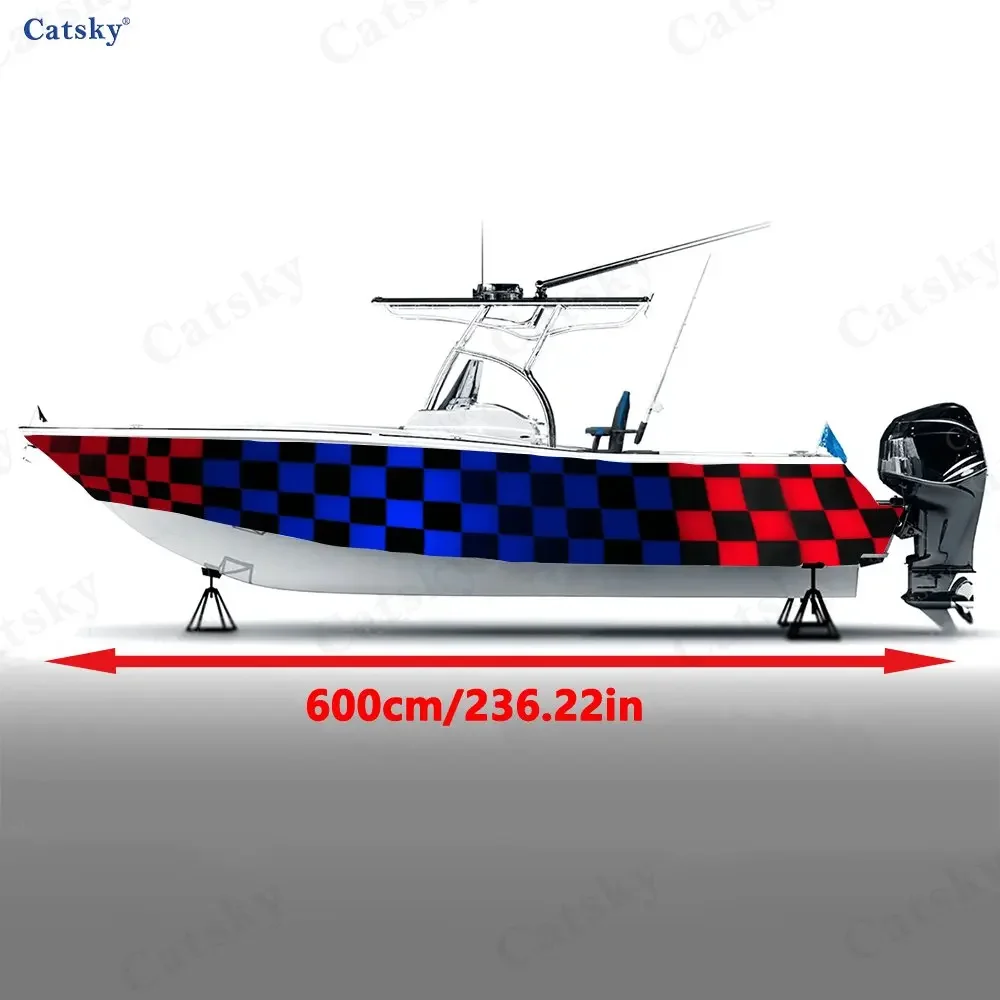 Red-Blue Gradient Square Boat Stickers, PVC Waterproof Durable Vinyl Wrap Decals for Fishing Boats, Durable and Stylish Design