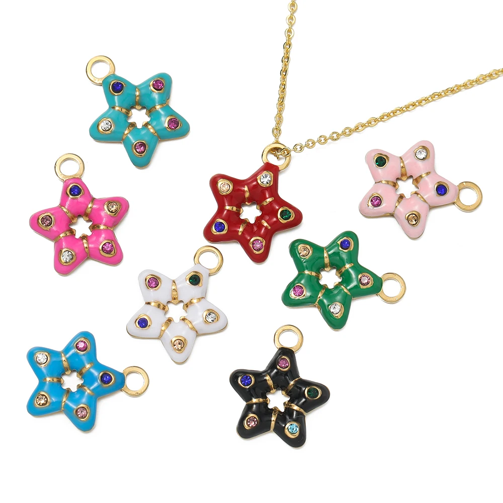 1Pcs Colorful Five-Pointed Star Shape Drop Oil Pendants for DIY Necklace Pendant Stainless Steel Chain High Quality Supplies