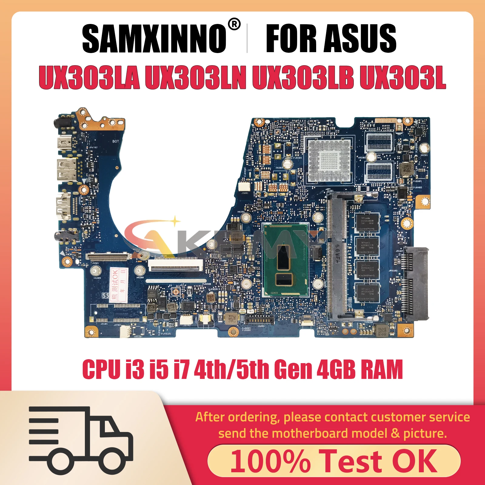 

UX303L Notebook Mainboard For ASUS UX303LN UX303LB UX303LA U303LN Laptop Motherboard With CPU i3 i5 i7 4th 5th Gen 4GB RAM V2G