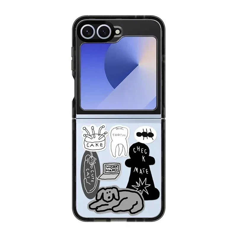 Cartoon Animal Colorful Hearts Phone Case for Samsung Galaxy Z Flip 3 4 5 6 Back Cover for ZFlip6 ZFlip5 ZFlip4 Hard Case Shell