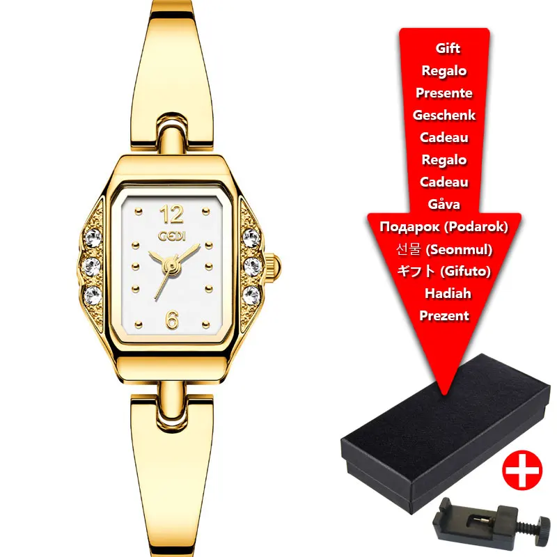 Classic Bracelet Style Square Small Dial Rhinestone Women's Watch Gold Steel Strip Luxury Brand Elegant Quartz Watch for Women