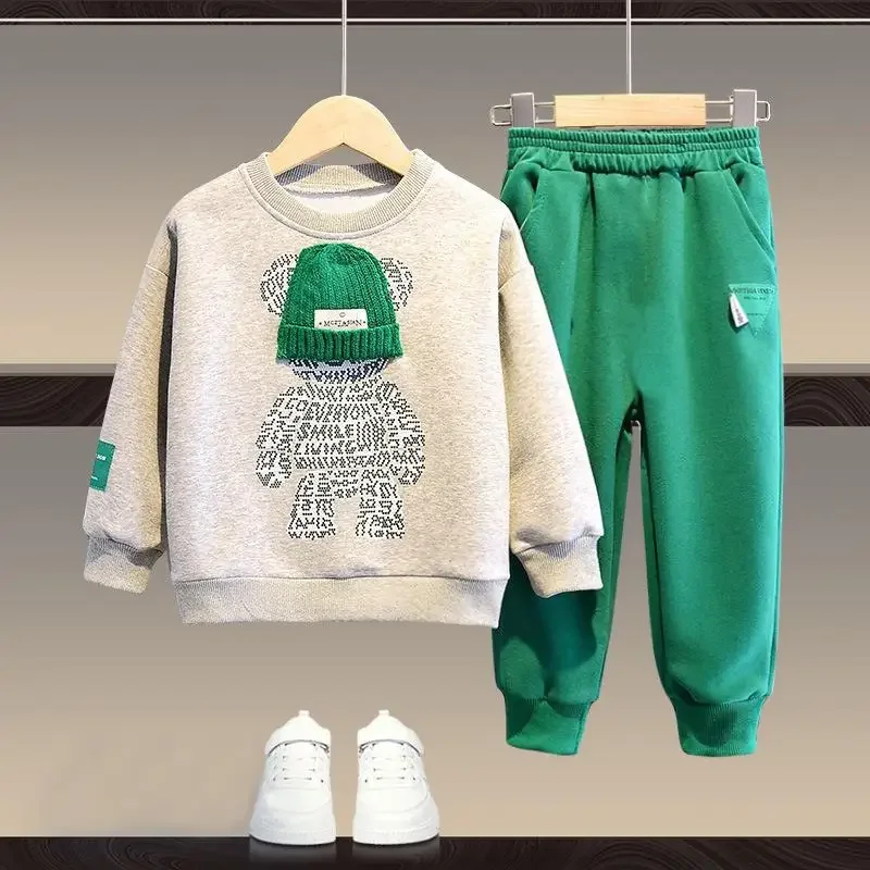 

2024 Spring and Autumn Sports Kids Clothes Boy Children's Set Two Piece Bear Sweatshirt Pant Outfits for Boys 4-14Year