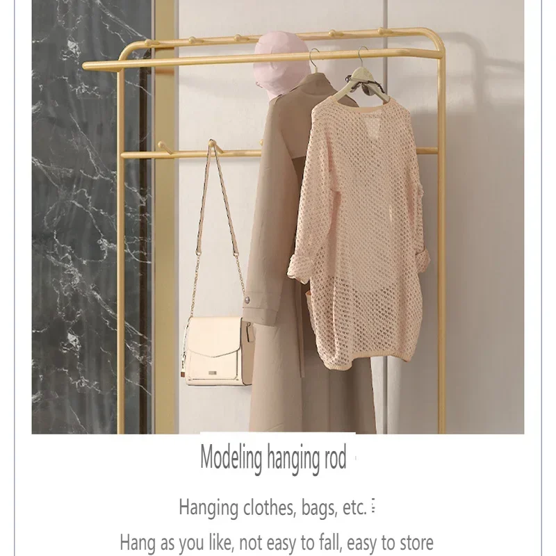 Coat Rack Iron With Shoes Storage & Bench 10 Racks Clothers Hangers Standing With Mirror Nordic Simple Modern Clothing Hooks