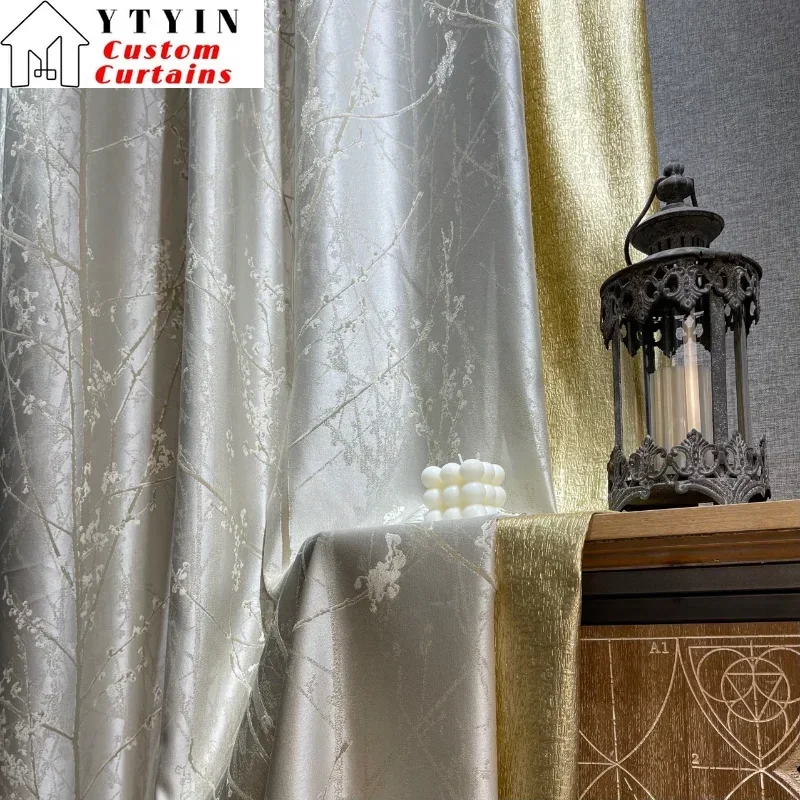 

American Modern Light Luxury Curtains for Living Dining Room Bedroom Champagne Curtain Milk Tea High Precision Jacquard Decor
