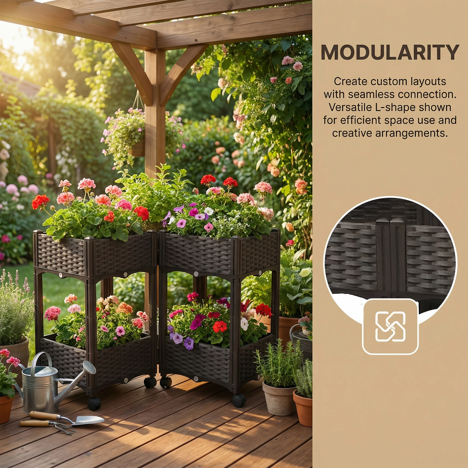 Elevated Garden Box with Wheels Standing Planter Beds for Outdoor Plants Tomato Flower