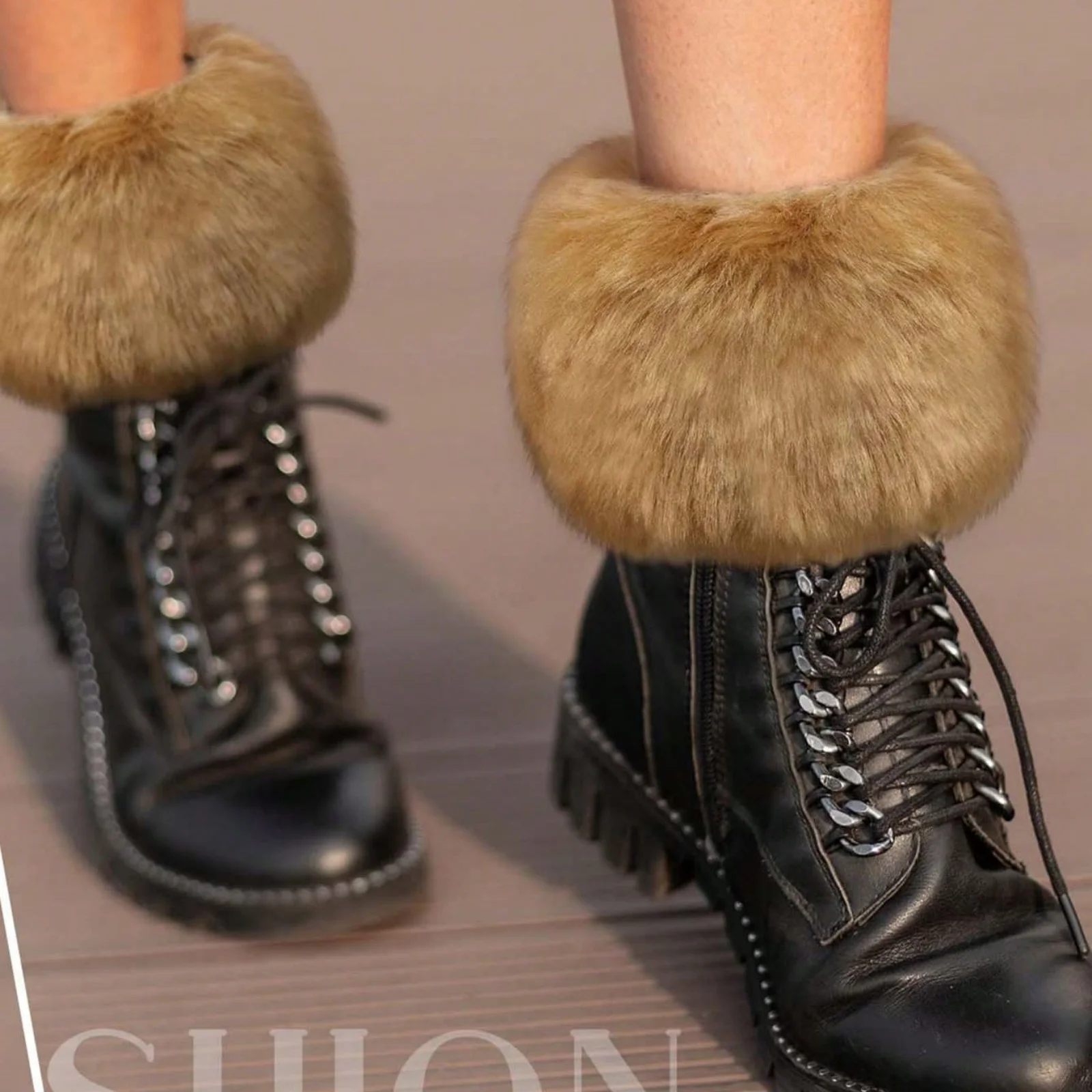 زوج المرأة فو الفراء المعصم الأصفاد الخريف الشتاء الدافئة رقيق أساور متعدد الألوان موضة المعصم تدفئة أنيق اكسسوارات للشعر #4