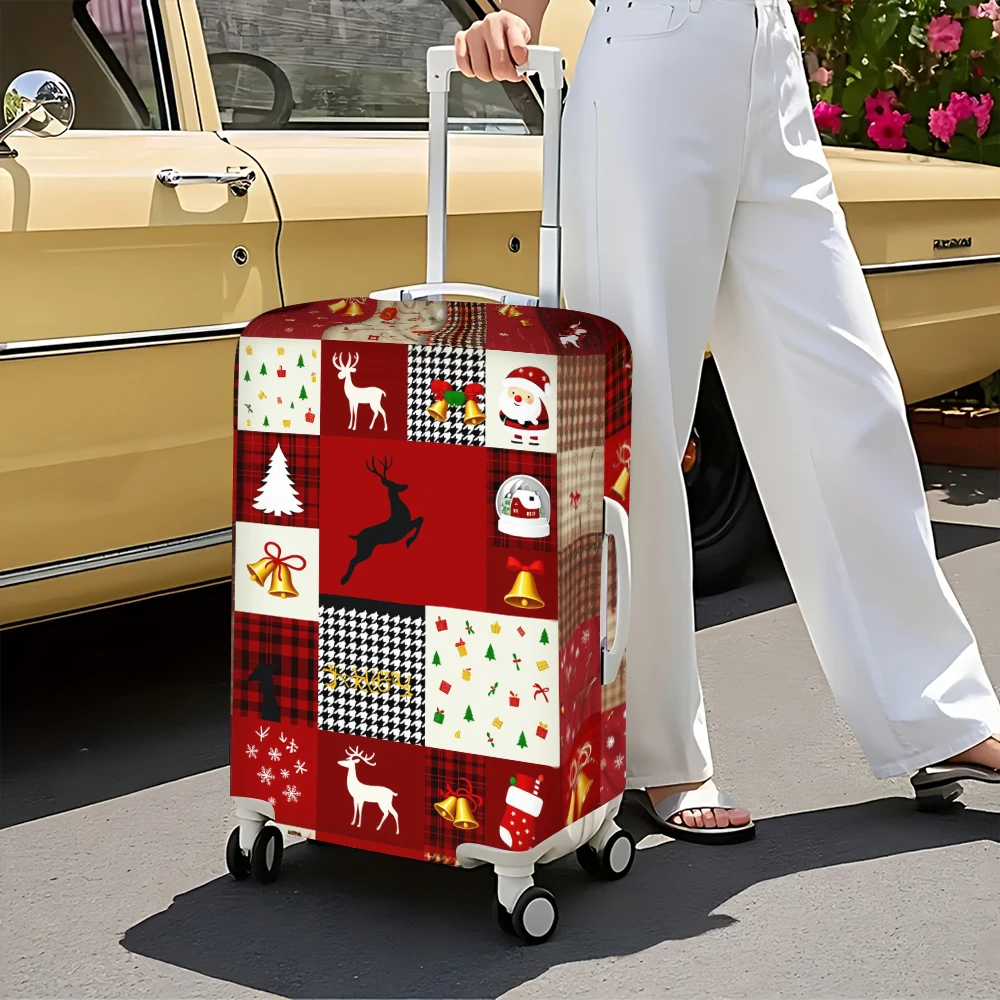 1PC Christmas themed patchwork graphic printed luggage cover for luggage 18 – 32 inches; dust and elastic travel accessories to