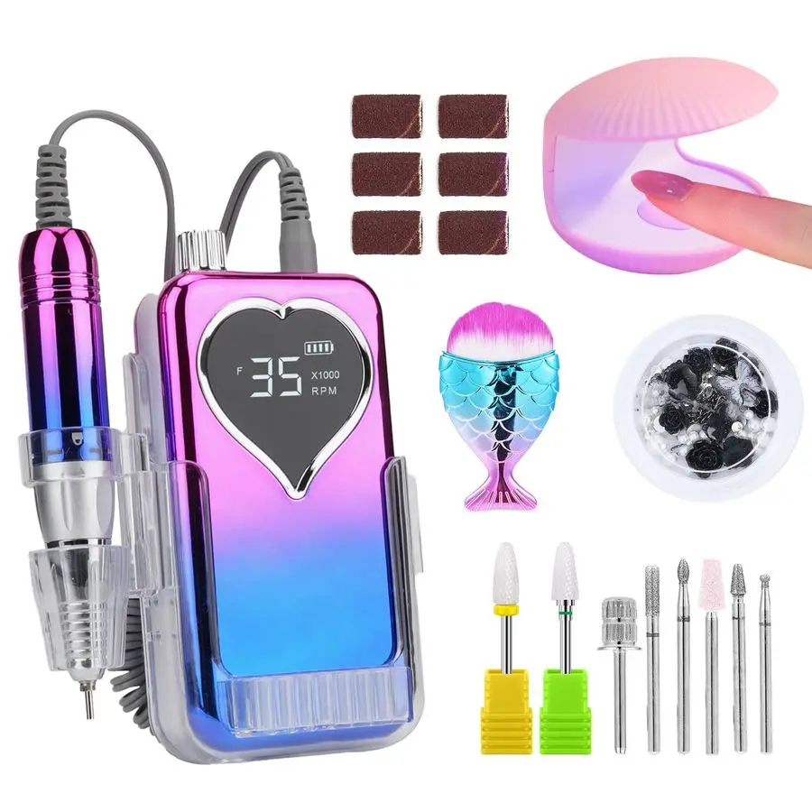 

Electric Nail Drill Machine for Acrylic Nails, 35000 RPM Electric Nail File Tool Set, Portable EFile Rechargeable Manicure Pedic