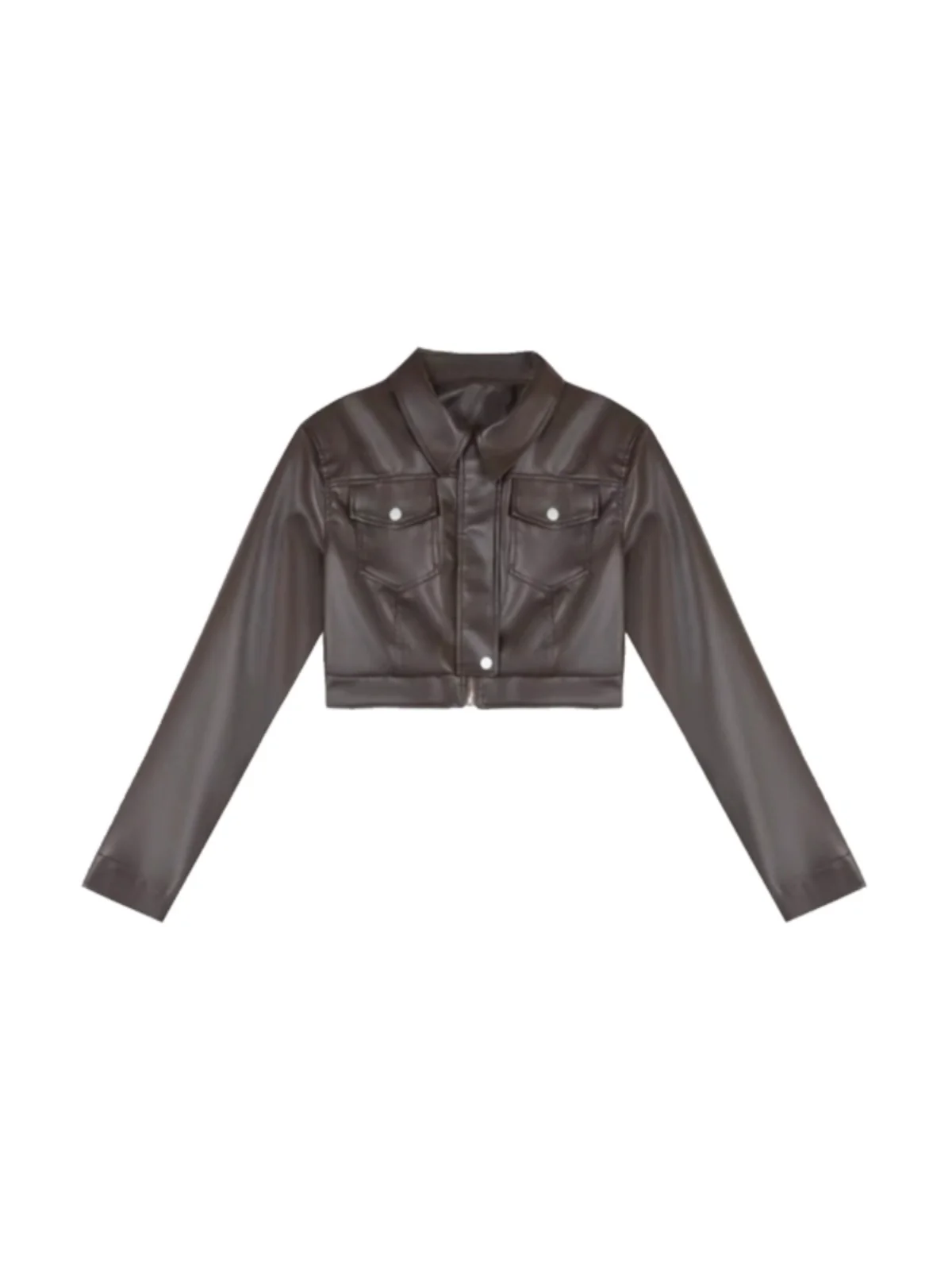 Brown Leather Jacket Women's Loose Short Outerwear Spring Autumn 2023 New Style Commute Style Long Sleeve Slim Fit Other Mate...