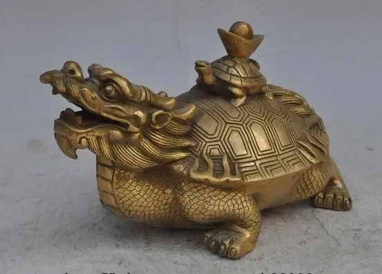 China Brass FengShui wealth yuanbao ingot Bullions dragon turtle Tortoise statue