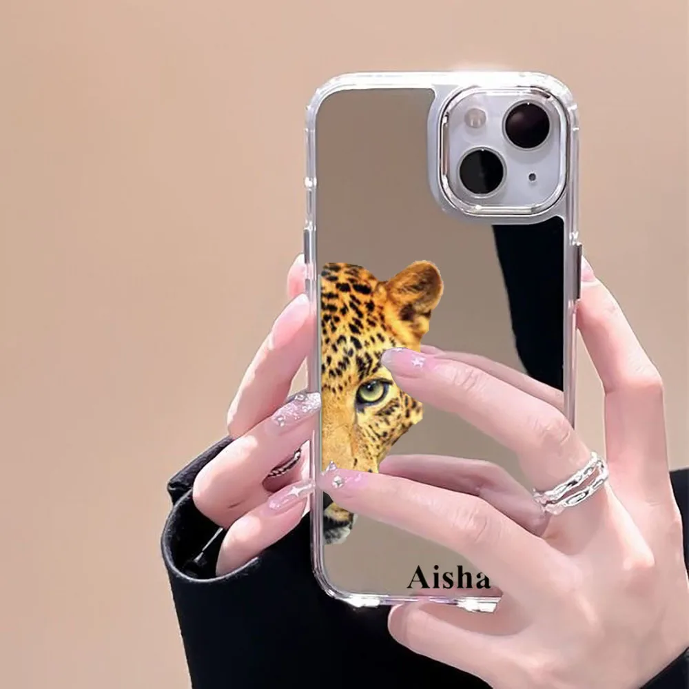 Name Custom Cute Animal Mirror Case for iphone 14 13 12 15 Pro Max SE2020 Case Shockproof Cover for iphone 11 XS XR 14Plus Cases