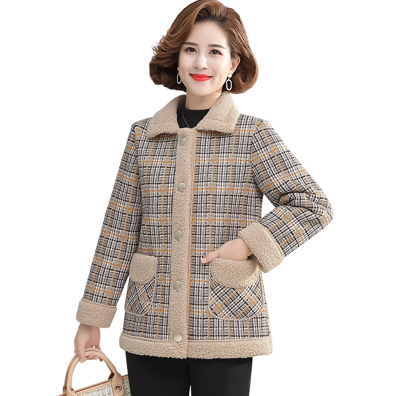 Mother Wear Autumn Winter Jacket Women Plus Velvet Thickening Middle-Aged People Parkas Large Size Cotton Coat L-5XL