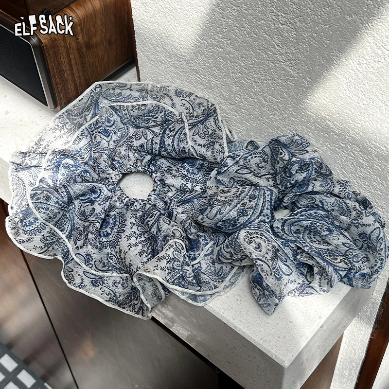 

ELFSACK 2025 Autumn New Arrival Bohemian Cashew Flower Scrunchies Oversized Lazy Hair Tie Ethnic Style for woman
