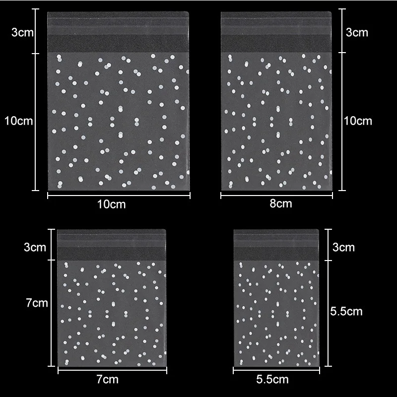 100pcs Frosted White Dot Transparent Self-adhesive OPP Packaging Bags Multi-size for Jewelry Gift Pack Necklace Bracelet Cookies