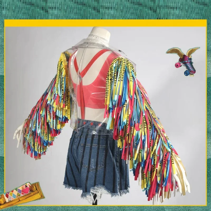 베어 하우스 AA 영화 애니메이션 Harleen Cosplay Womens Quinn Custome 투명한 코트 정장 가발 반바지 풀 세트 Hallowe New 2025 WKD001