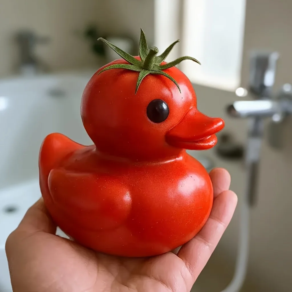 Niedliche Tomato Duck Anime-Figur – Schreibtischdekoration aus Kunstharz | Schöner Ausdruck | Heim-/Büro-/Gartendekoration