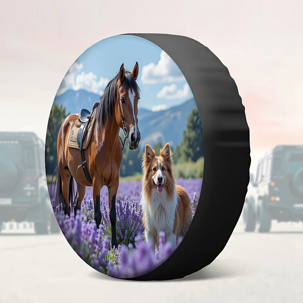 

Чехол для запасного колеса из прочного полиэстера с рисунком лавандового поля для внедорожников и автодомов (для лошадей и собак)