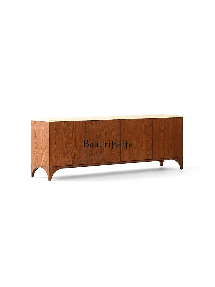 

FG28Medieval style solid wood dining side cabinet wabi sandy wind natural travertine storage restaurant storage cabinet