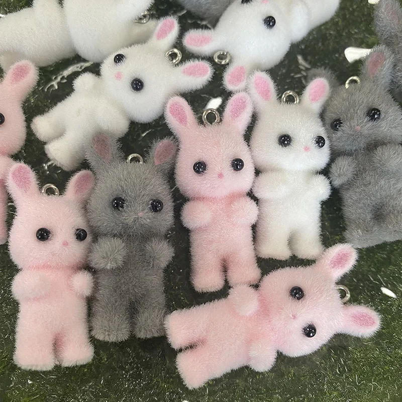 Miniature Forest Animal Fluffy Rabbit Resin Charms 3pcs/Pack Cute Doll Pendants For Necklace Earring Keychain Diy Jewelry Make