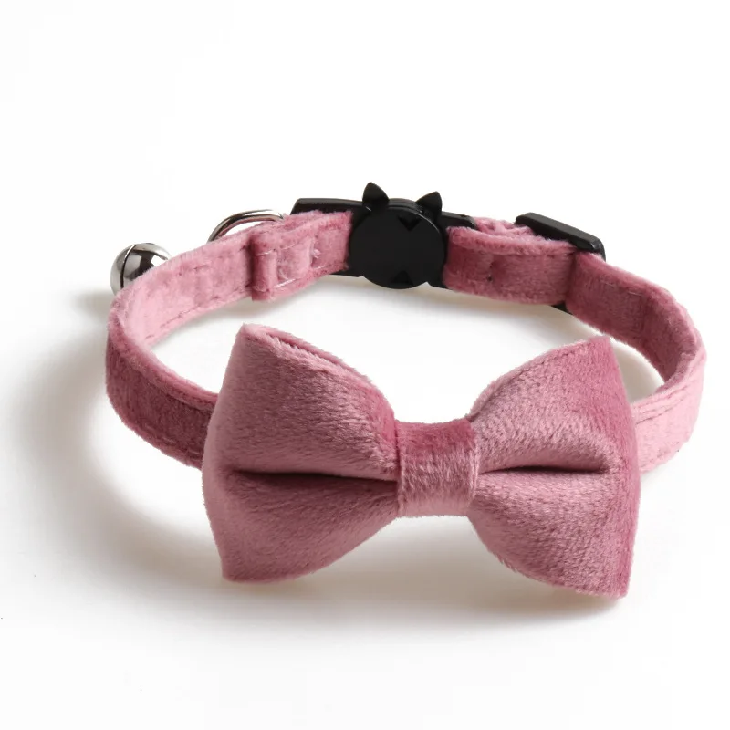 

Velvet Bow Cat Collars Designer Adjustable Safety Buckle Bow Tie Cat Accessories Collar for Gato Bell Solid Bowtie Kitten Collar