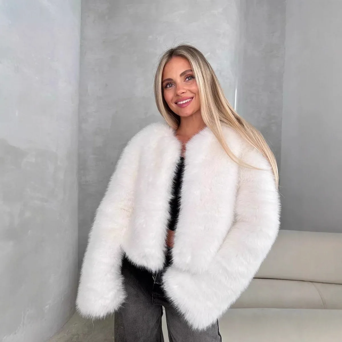 Women's winter clothing European and American imitation fur women's plush cardigan, popular in autumn and winter, thickened warm