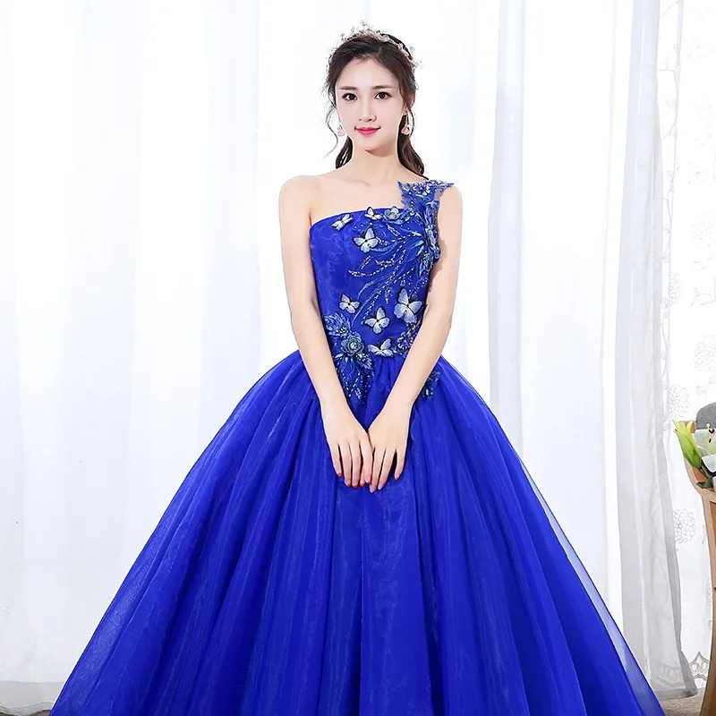 JEHETH Appliques di pizzo una spalla Prom Dress Flowers Party Gown Princess Sweet 16 Adult Puffy Quinceanera vestido formatura