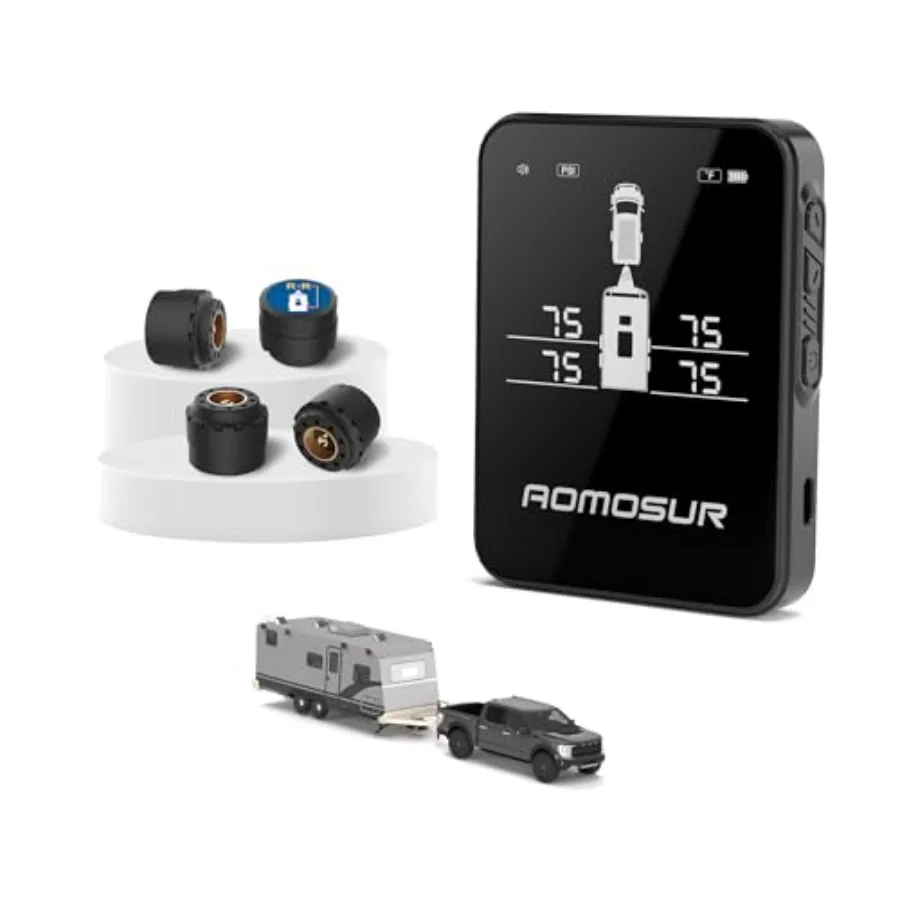 

RV Tire Pressure Monitoring System for Travel Trailer Camper TPMS Gauge 0-10 PSI Range Rig Color Display Set of