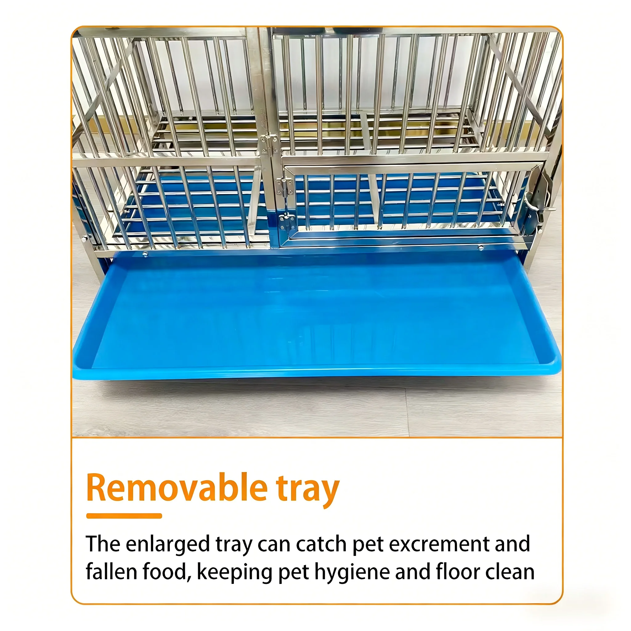 Stainless Steel Dog Crate Heavy Duty Pet Cage with Plastic Tray for Small/Medium/Large Dogs Lockable Houses Indoor/Outdoor Use