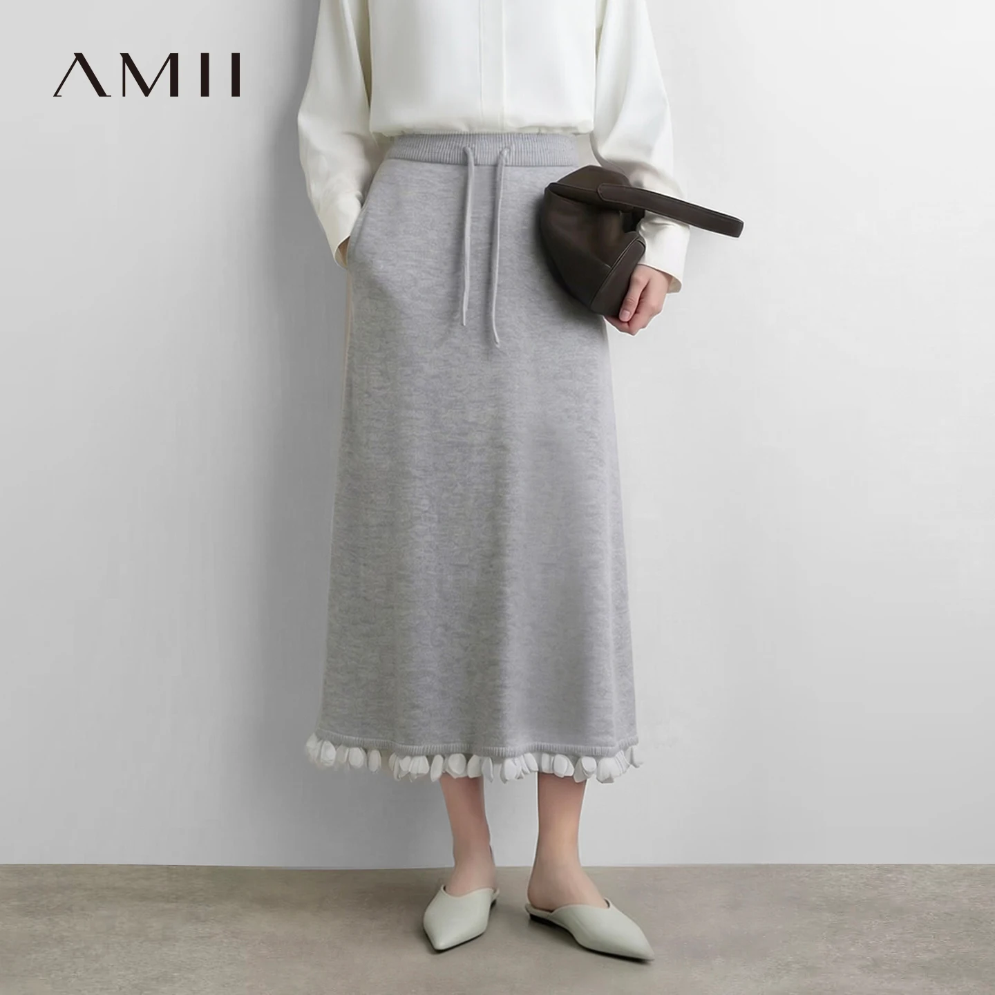 Amii Women's Straight A-Line Long Skirt Ruffle Hem Loose Fit Minimalist Commuter Skirts Autumn Fashion Woman Clothing 12623046