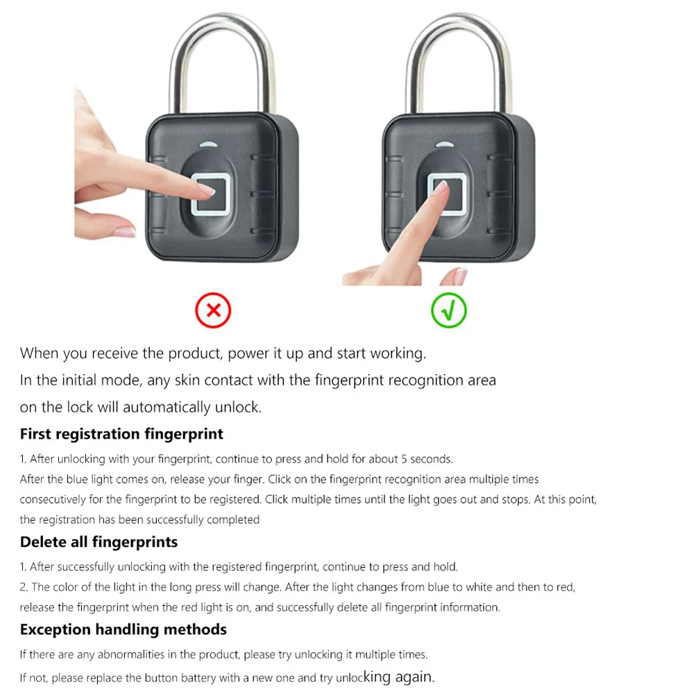 Fingerprint Padlock Waterproof Lock Smart Padlock Fingerprint Lock Keyless Biometric Lock IP67 Outdoor/Indoor Lock