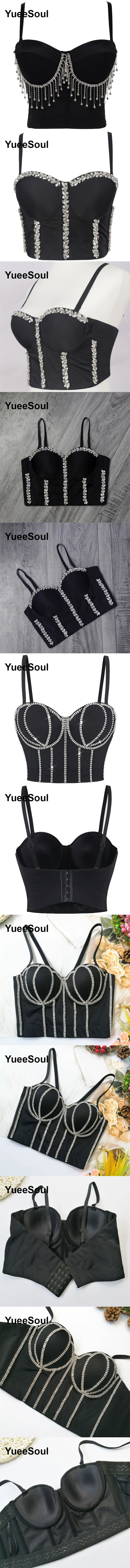Black Y2K Tops White Rhinestone Sequins Tassel Slim Crop Top New Gothic Party Club Wedding High Street Sexy Corset Top Camis