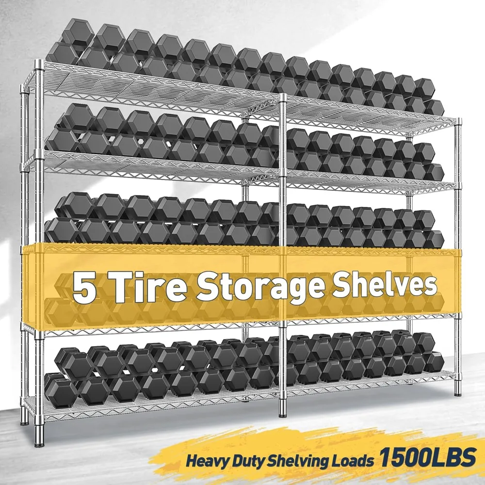 أرفف تخزين معدنية قابلة للتعديل مكونة من 5 طبقات للاستخدام عالي التحمل، تدعم 1500 رطلاً، مثالية للمساحات المنزلية والتجارية