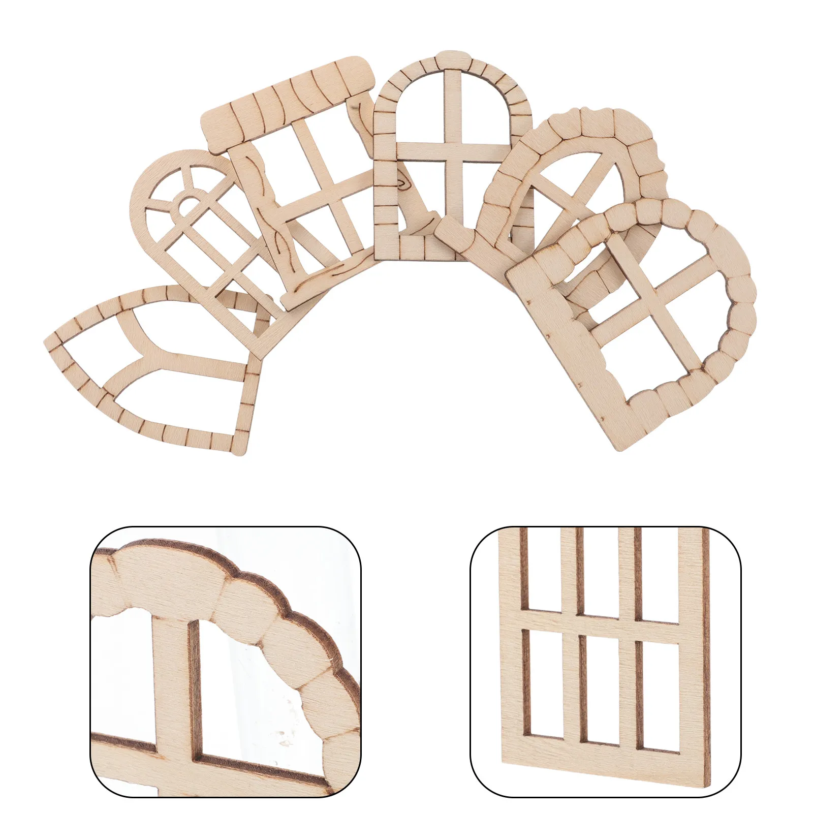 25Pcs Miniature Wooden Unfinished Windows DIY Set for Garden Decoration Outdoor Mini House Craft Supply Miniature