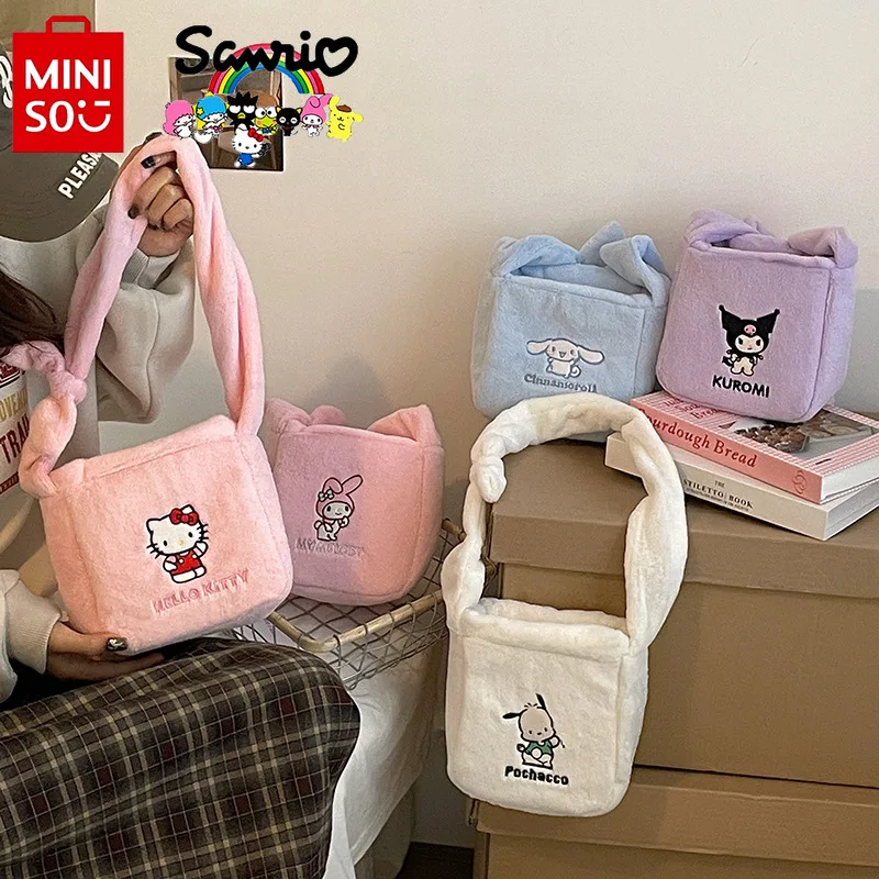 Miniso Sanrio 2024 New Women's Plush Bag Fashionable High Quality Girl Handbag Cartoon Casual Versatile Girl Shoulder Bag