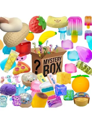 &100+Pcs Surprise Box Toys Novelty Stress Relief Assorted Squishy Figures Blind Box Fun Mystery Fidget  Stress Relief Surprise