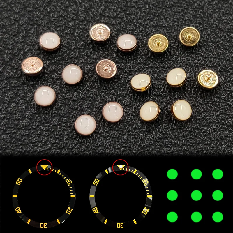 Rose Gold edged Luminous Pip At 12 For Ceramic Bezel Insert Green Luminous Spot watch parts For Seiko RLX Submariner 2.3x0.4mm