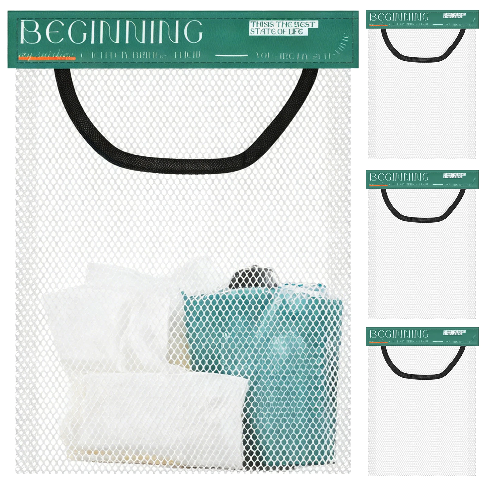 4Pcs Wall Mount Mesh Storage Bag Self Adhesive Garbage Bag Holder Hanging Shopping Bags Dispenser for Kitchen Bathroom Organizer