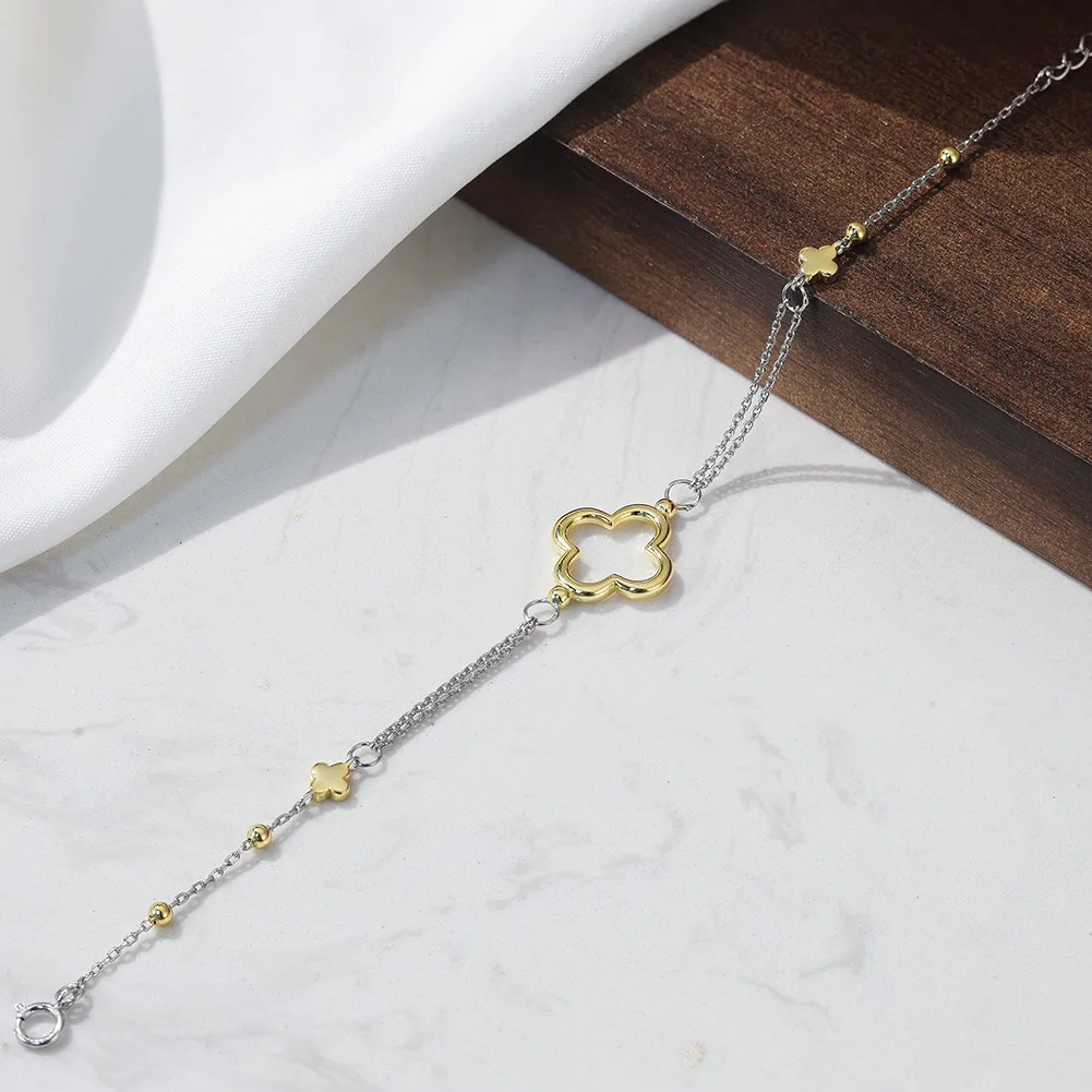 S925 Silver 14K Vacuum Gold Plated Four Leaf Clover Bracelet Lucky High-end Women Jewelry For Autumn Winter