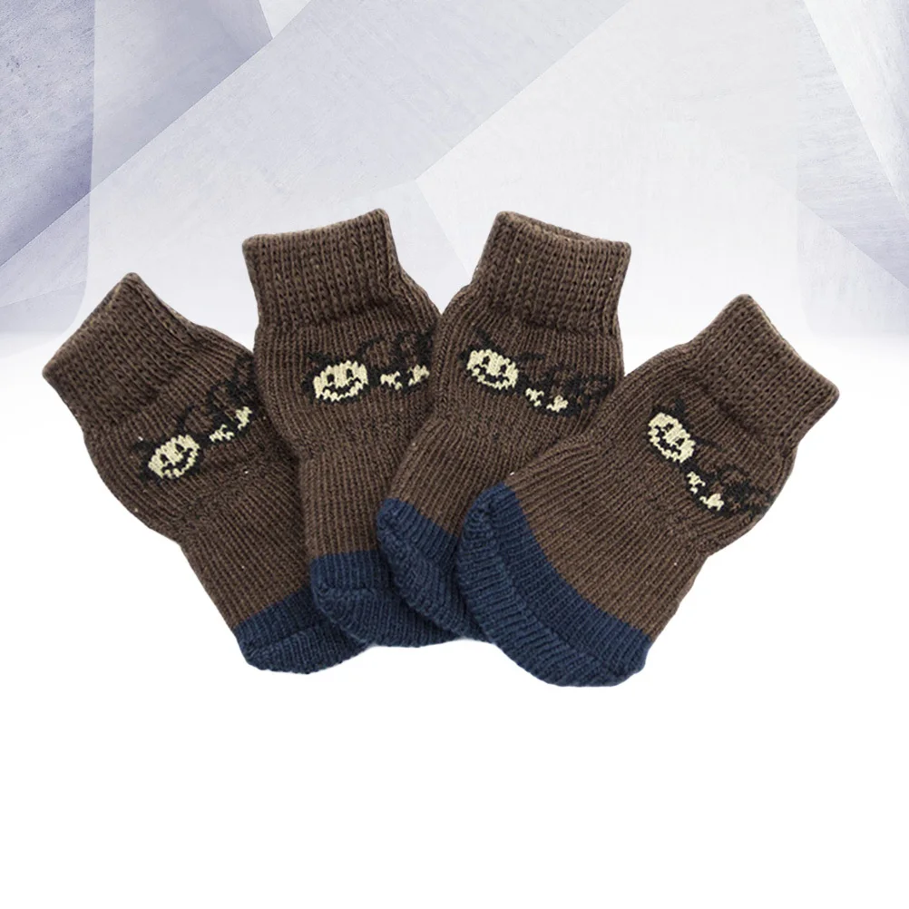 

4Pcs Pet Dog Cat Cotton Socks Anti-Slip Cartoon Pattern Protection Cold Weather Outdoor Indoor Use Climbing Friendly Design