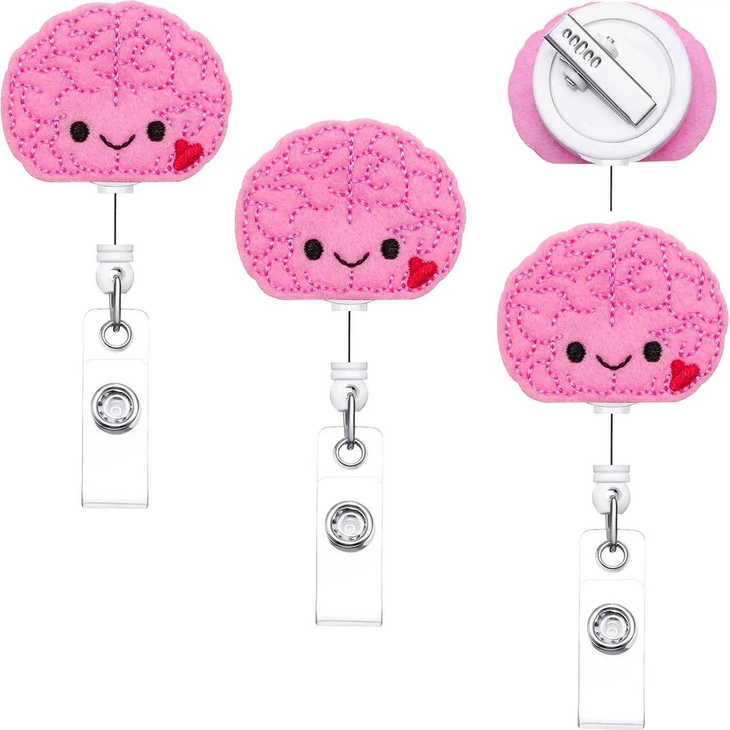 Brain Badge Reel Cute Felt Retractable Badge Holder ID Badge Reel Alligator Clip for Men Women Nurse Doctor Teacher